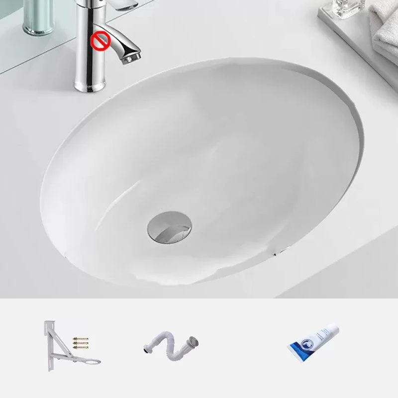 Bathroom Sink Ceramic White Round Anti-spill Sink with Tap -Bathlova