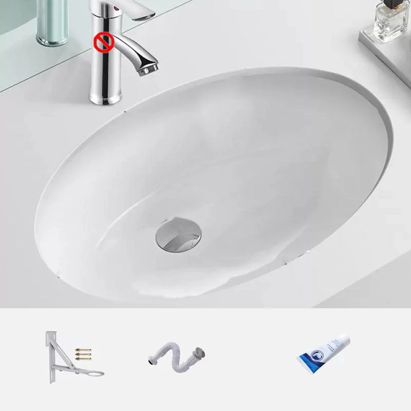 Bathroom Sink Ceramic White Round Anti-spill Sink with Tap -Bathlova