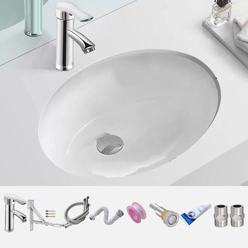 Bathroom Sink Ceramic White Round Anti-spill Sink with Tap -Bathlova