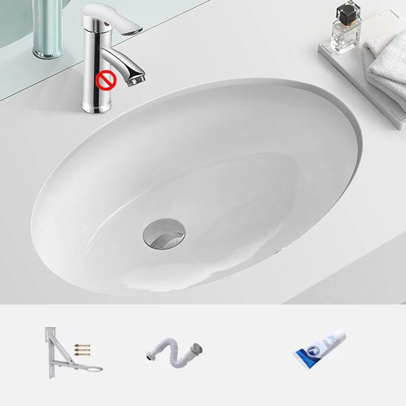 Bathroom Sink Ceramic White Round Anti-spill Sink with Tap -Bathlova