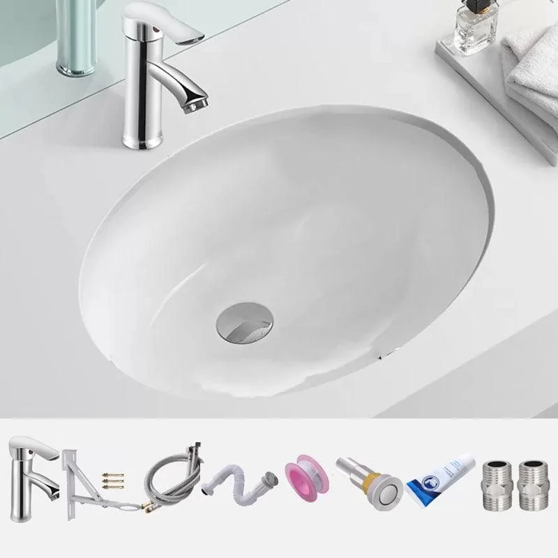 Bathroom Sink Ceramic White Round Anti-spill Sink with Tap -Bathlova