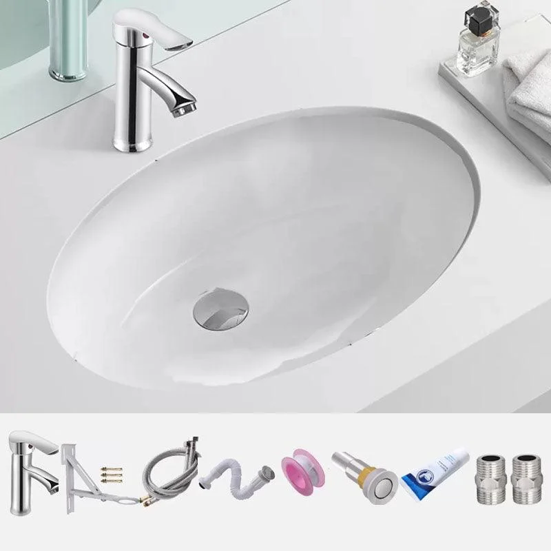 Bathroom Sink Ceramic White Round Anti-spill Sink with Tap -Bathlova