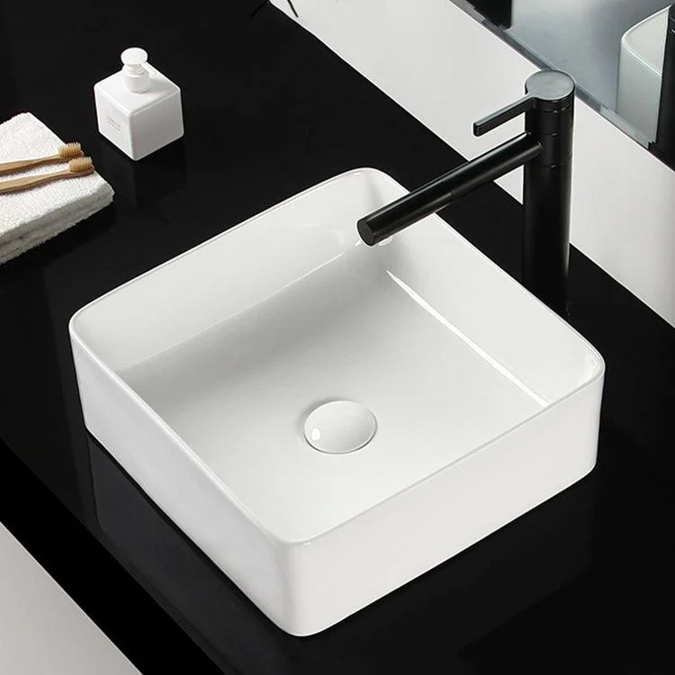 Bathroom Sink Ceramic White Square Black Tap Bathroom Sink -Bathlova