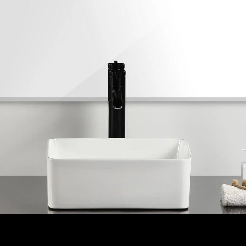 Bathroom Sink Ceramic White Square Black Tap Bathroom Sink -Bathlova