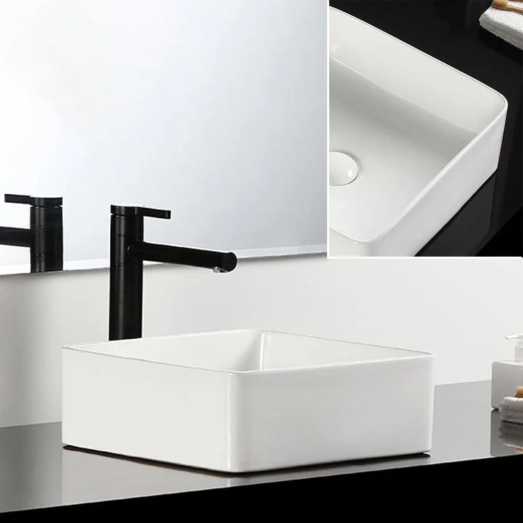 Bathroom Sink Ceramic White Square Black Tap Bathroom Sink -Bathlova