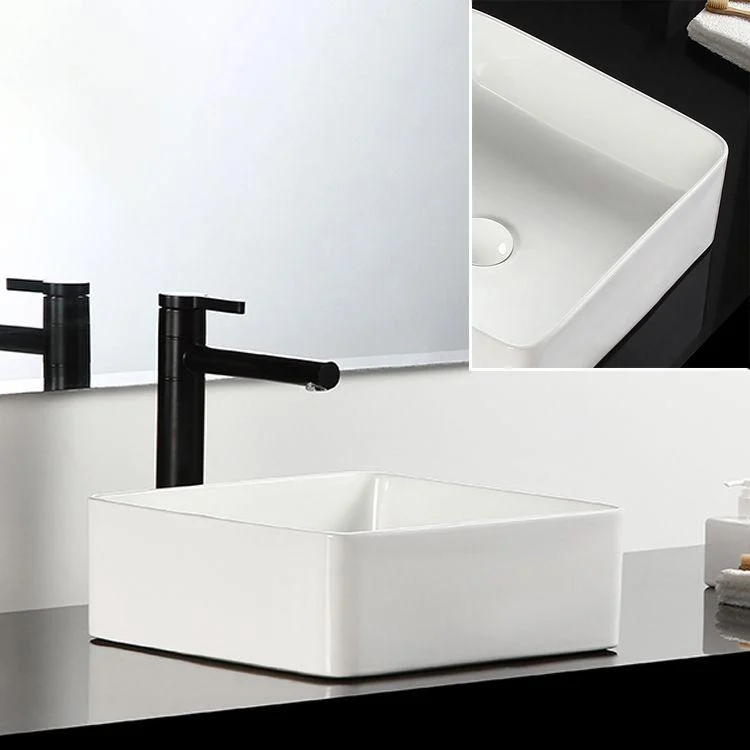 Bathroom Sink Ceramic White Square Black Tap Bathroom Sink -Bathlova