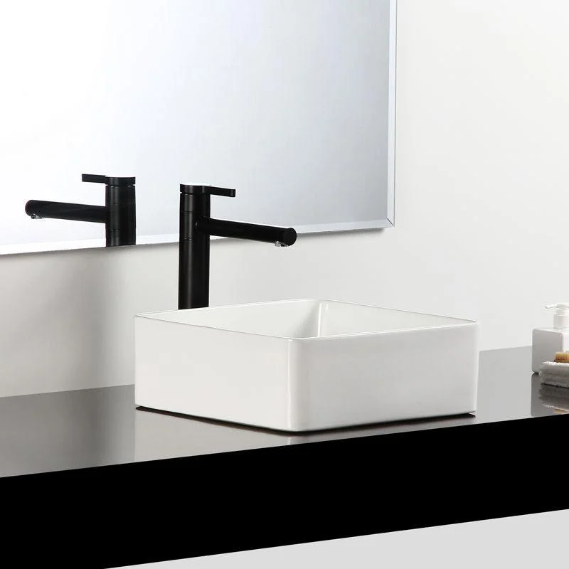 Bathroom Sink Ceramic White Square Black Tap Bathroom Sink -Bathlova