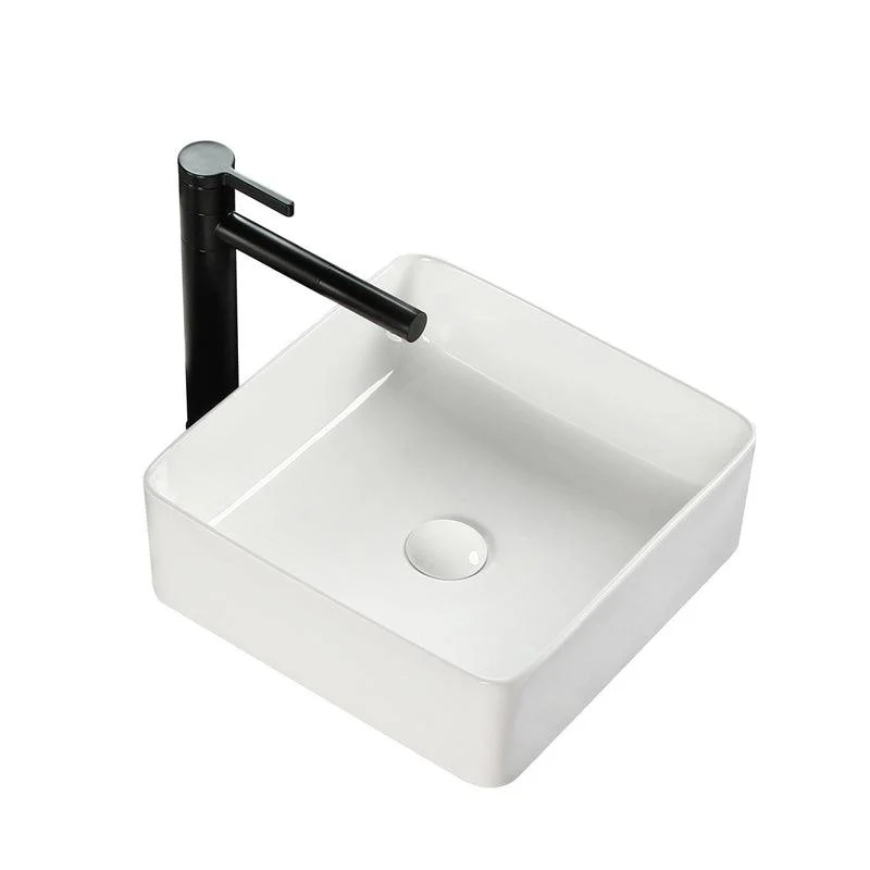 Bathroom Sink Ceramic White Square Black Tap Bathroom Sink -Bathlova