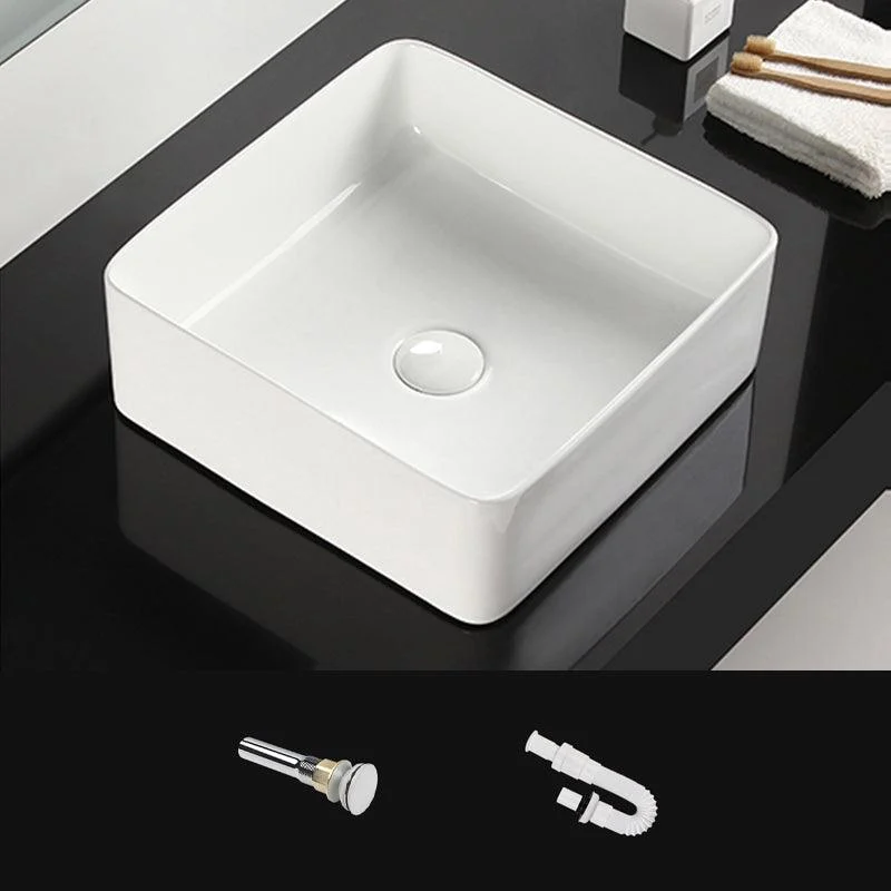 Bathroom Sink Ceramic White Square Black Tap Bathroom Sink -Bathlova