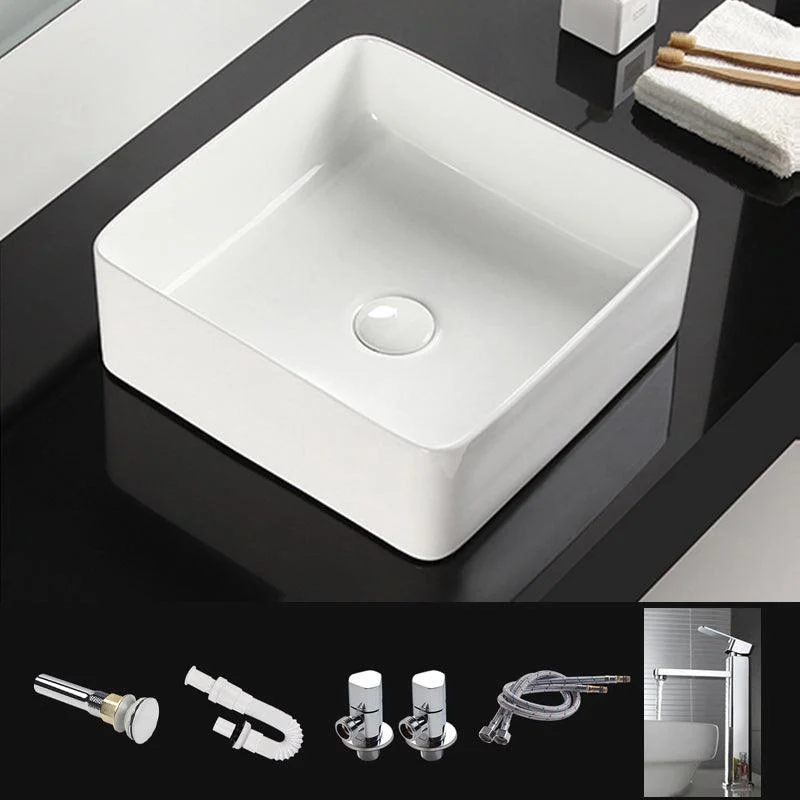 Bathroom Sink Ceramic White Square Black Tap Bathroom Sink -Bathlova