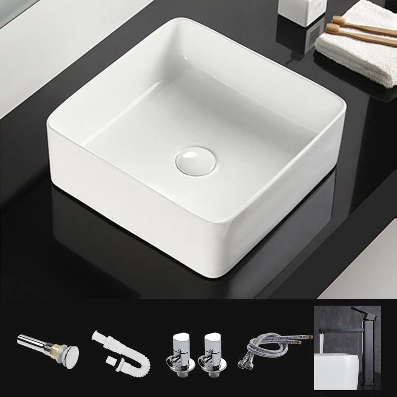 Bathroom Sink Ceramic White Square Black Tap Bathroom Sink -Bathlova