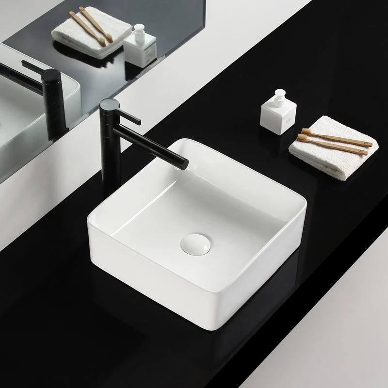 Bathroom Sink Ceramic White Square Black Tap Bathroom Sink -Bathlova