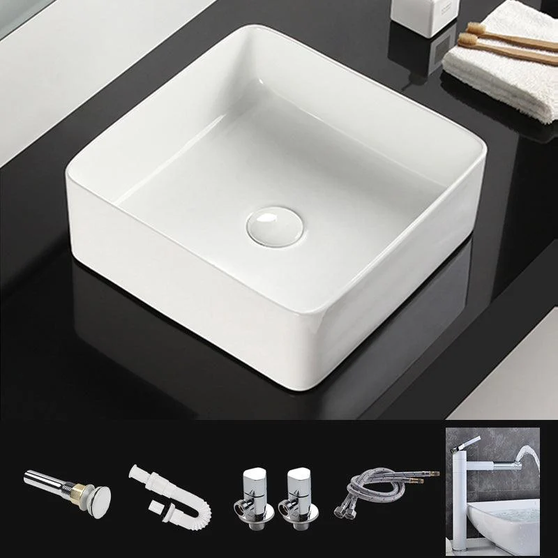 Bathroom Sink Ceramic White Square Black Tap Bathroom Sink -Bathlova