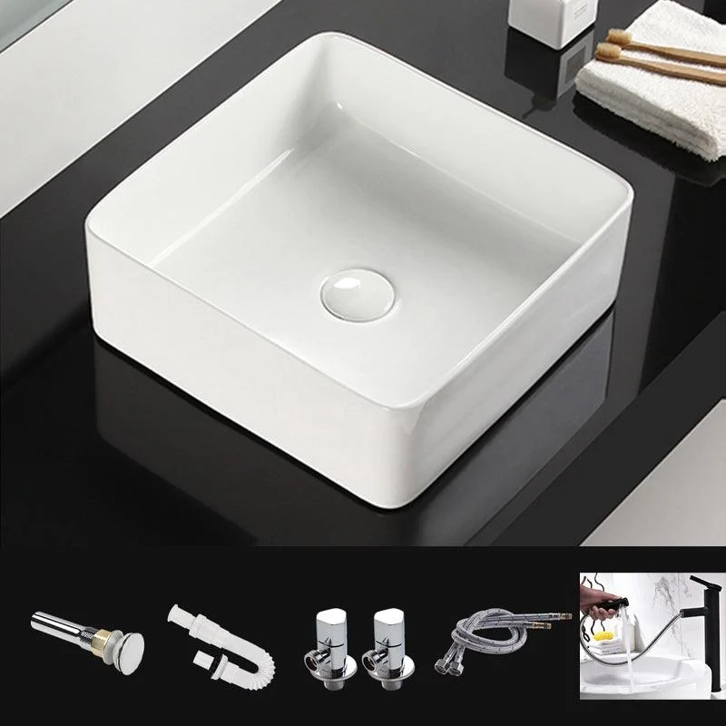 Bathroom Sink Ceramic White Square Black Tap Bathroom Sink -Bathlova