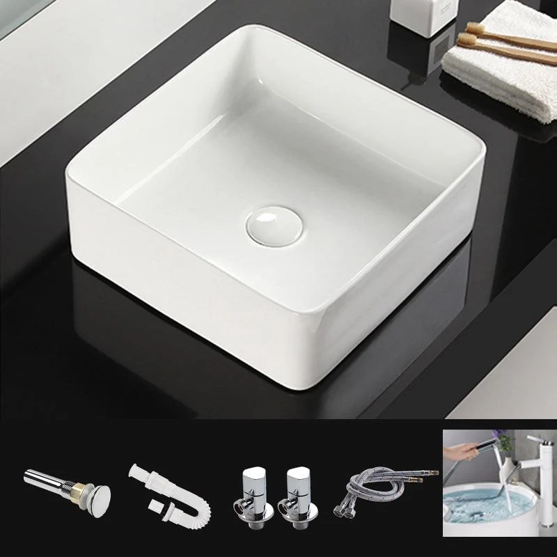 Bathroom Sink Ceramic White Square Black Tap Bathroom Sink -Bathlova