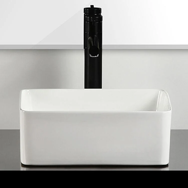 Bathroom Sink Ceramic White Square Black Tap Bathroom Sink -Bathlova