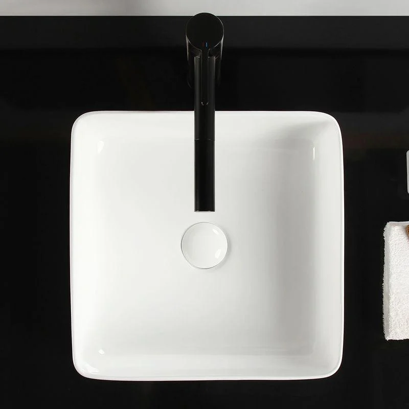 Bathroom Sink Ceramic White Square Black Tap Bathroom Sink -Bathlova