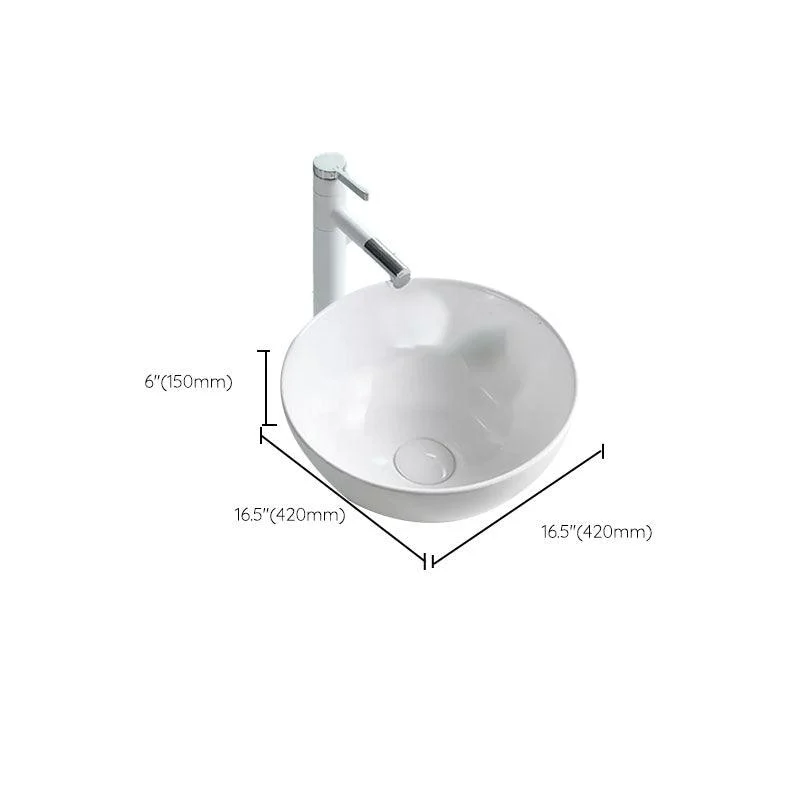 Bathroom Sink White Ceramic Tap Single Handle Round Shape Sink -Bathlova