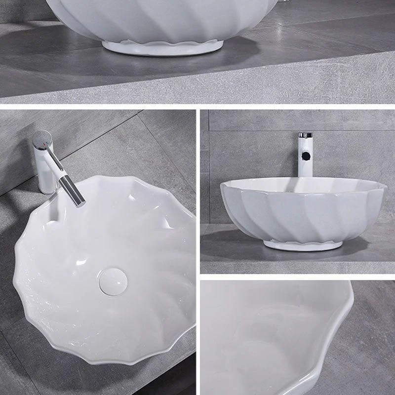 Bathroom Sink White Ceramic Tap Single Handle Round Shape Sink -Bathlova