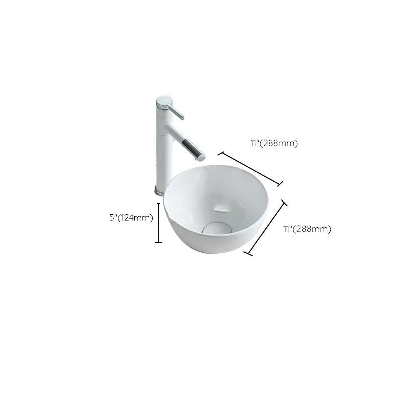 Bathroom Sink White Ceramic Tap Single Handle Round Shape Sink -Bathlova