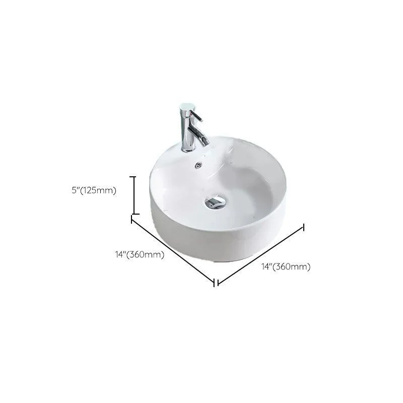 Bathroom Sink White Ceramic Tap Single Handle Round Shape Sink -Bathlova