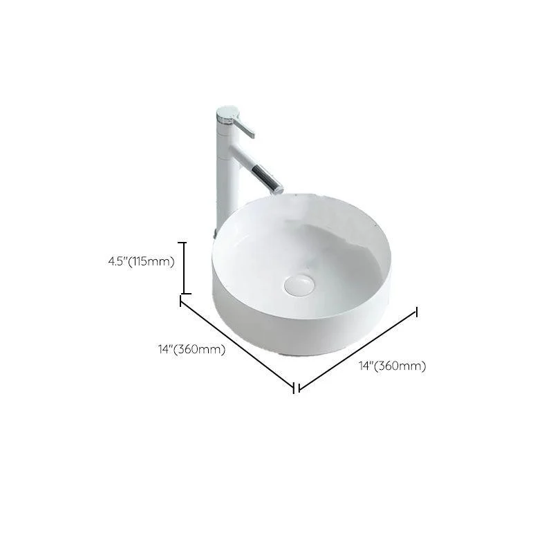 Bathroom Sink White Ceramic Tap Single Handle Round Shape Sink -Bathlova