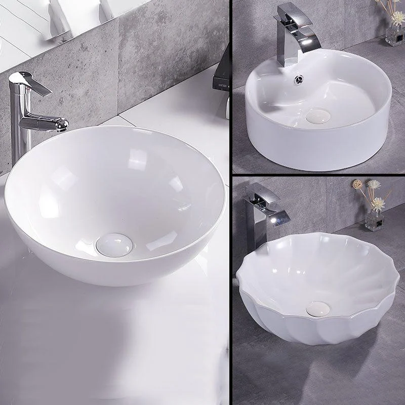 Bathroom Sink White Ceramic Tap Single Handle Round Shape Sink -Bathlova