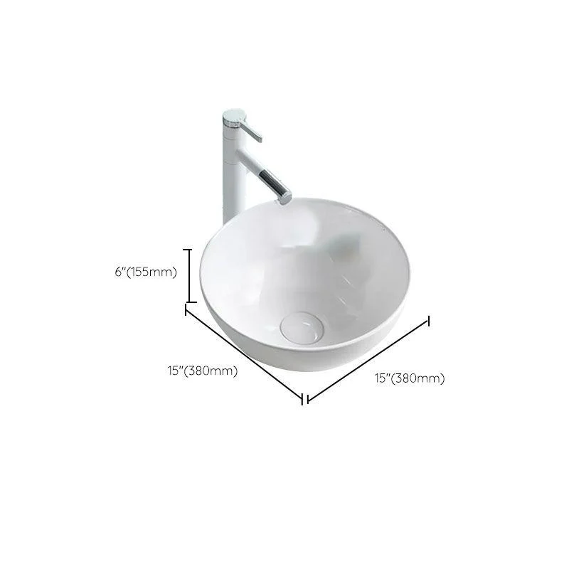 Bathroom Sink White Ceramic Tap Single Handle Round Shape Sink -Bathlova