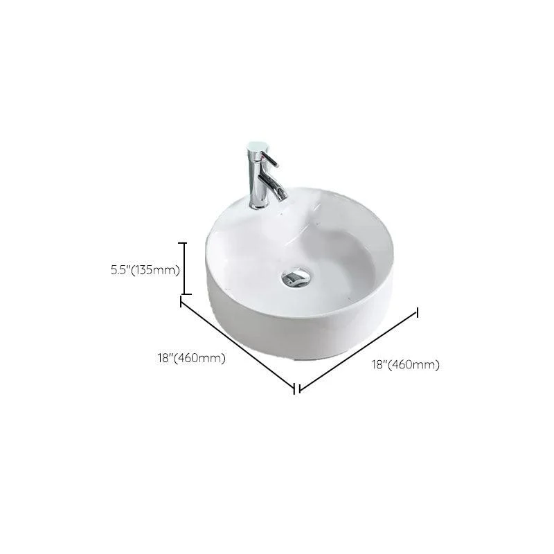 Bathroom Sink White Ceramic Tap Single Handle Round Shape Sink -Bathlova