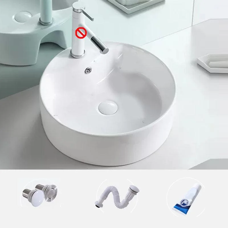 Bathroom Sink White Ceramic Tap Single Handle Round Shape Sink -Bathlova