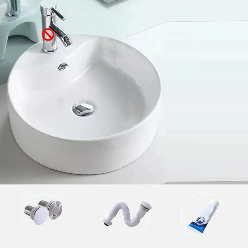 Bathroom Sink White Ceramic Tap Single Handle Round Shape Sink -Bathlova