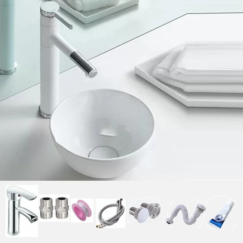 Bathroom Sink White Ceramic Tap Single Handle Round Shape Sink -Bathlova