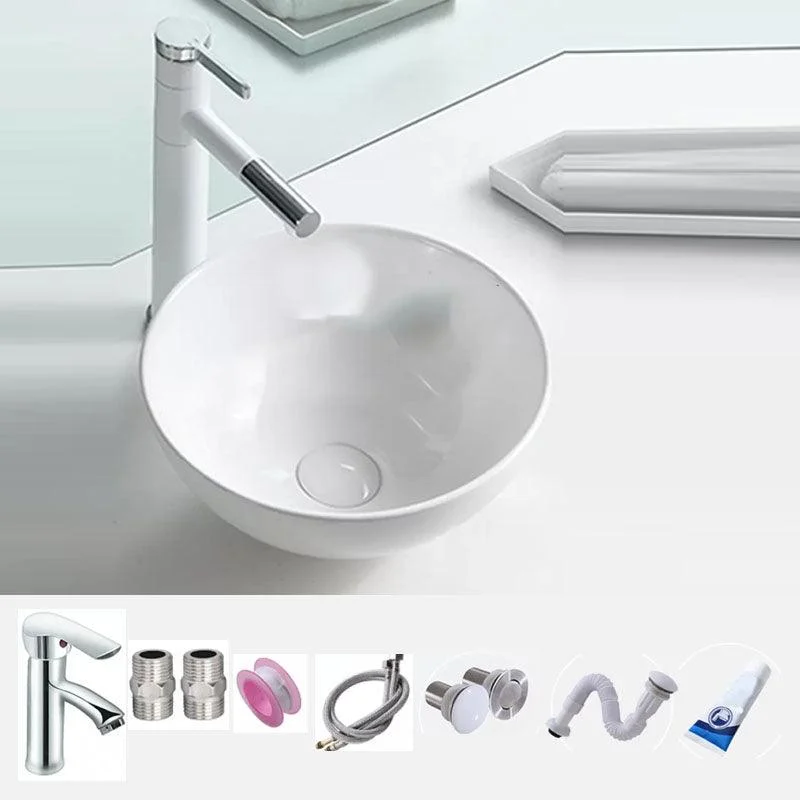 Bathroom Sink White Ceramic Tap Single Handle Round Shape Sink -Bathlova