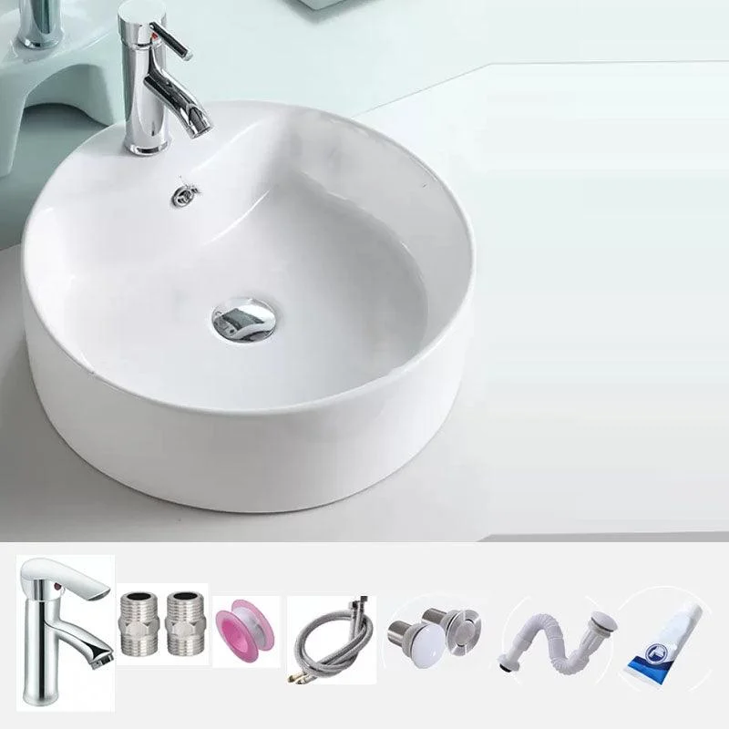 Bathroom Sink White Ceramic Tap Single Handle Round Shape Sink -Bathlova