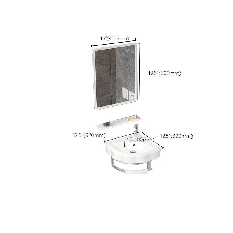 Bathroom Sink White Ceramic Wall-mounted Mirror Tap Anti-spill Sink -Bathlova