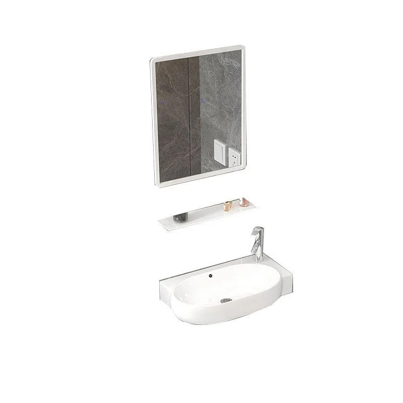 Bathroom Sink White Ceramic Wall-mounted Mirror Tap Anti-spill Sink -Bathlova