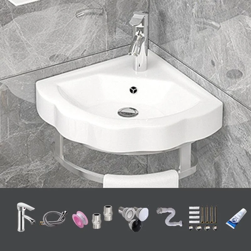 Bathroom Sink White Ceramic Wall-mounted Mirror Tap Anti-spill Sink -Bathlova