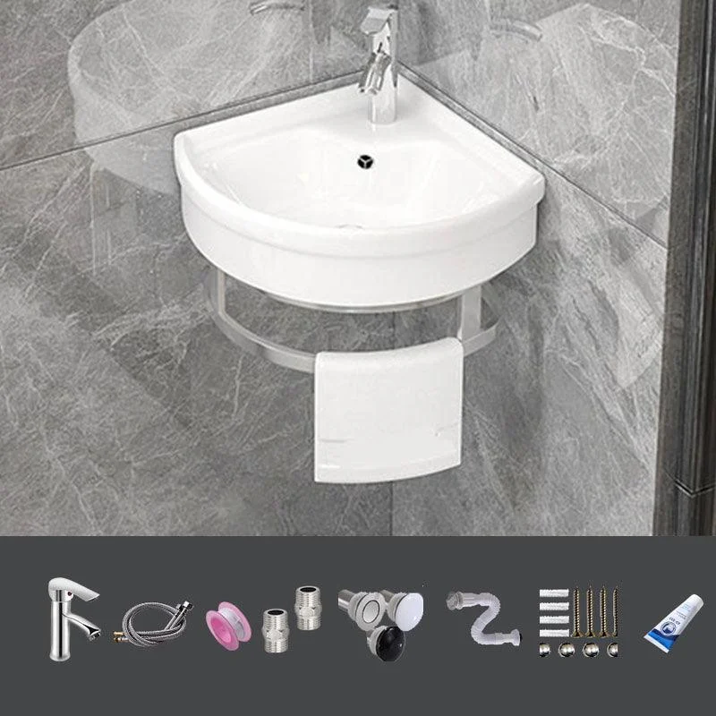 Bathroom Sink White Ceramic Wall-mounted Mirror Tap Anti-spill Sink -Bathlova