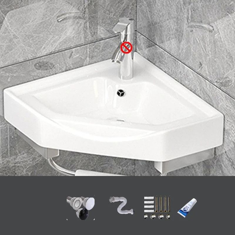 Bathroom Sink White Ceramic Wall-mounted Mirror Tap Anti-spill Sink -Bathlova