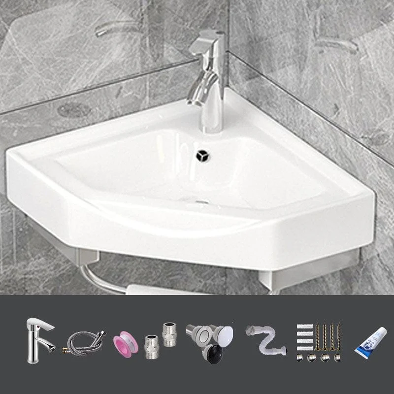 Bathroom Sink White Ceramic Wall-mounted Mirror Tap Anti-spill Sink -Bathlova