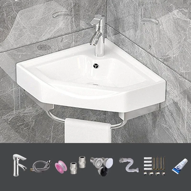 Bathroom Sink White Ceramic Wall-mounted Mirror Tap Anti-spill Sink -Bathlova