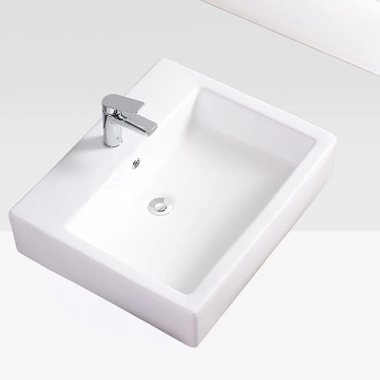 Bathroom Sink White Rectangle Overflow Ceramic One Hole Sink with Tap -Bathlova