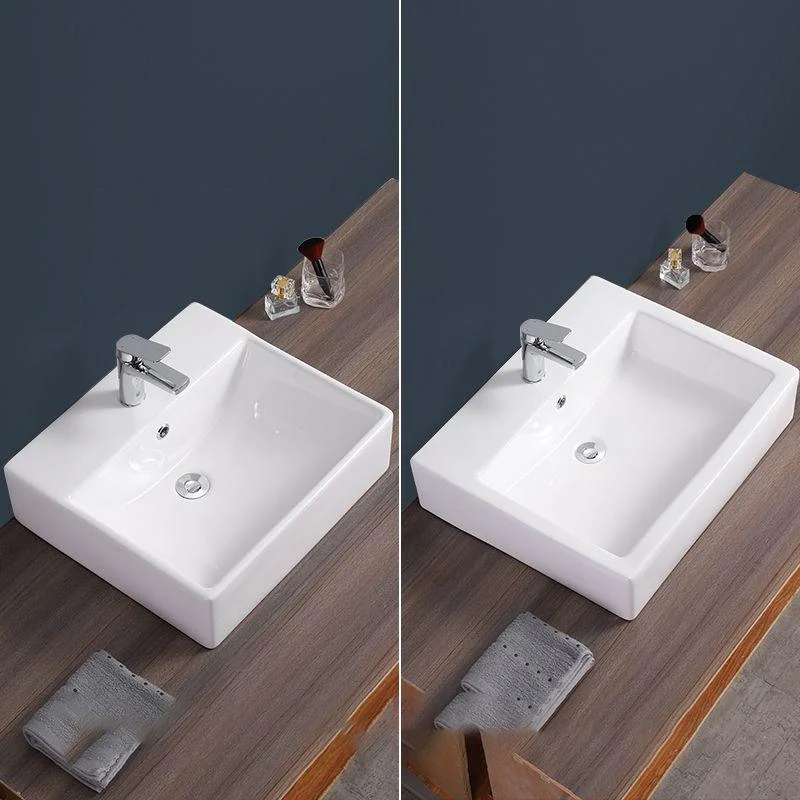 Bathroom Sink White Rectangle Overflow Ceramic One Hole Sink with Tap -Bathlova