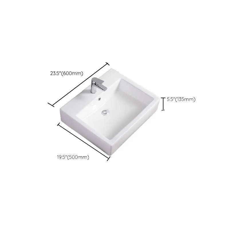 Bathroom Sink White Rectangle Overflow Ceramic One Hole Sink with Tap -Bathlova