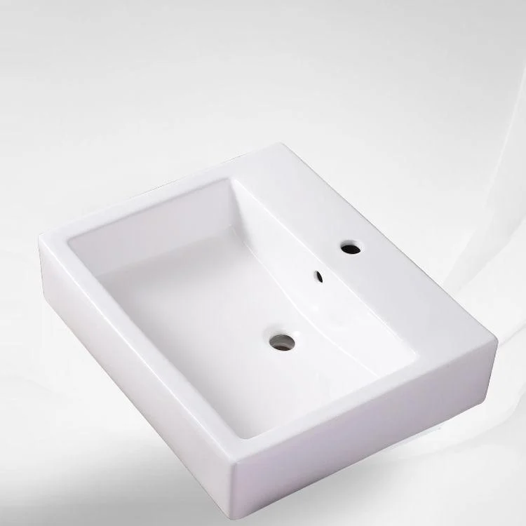 Bathroom Sink White Rectangle Overflow Ceramic One Hole Sink with Tap -Bathlova