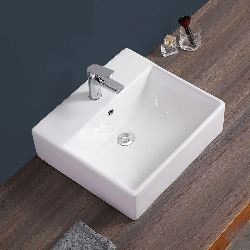 Bathroom Sink White Rectangle Overflow Ceramic One Hole Sink with Tap -Bathlova