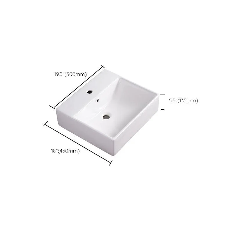 Bathroom Sink White Rectangle Overflow Ceramic One Hole Sink with Tap -Bathlova