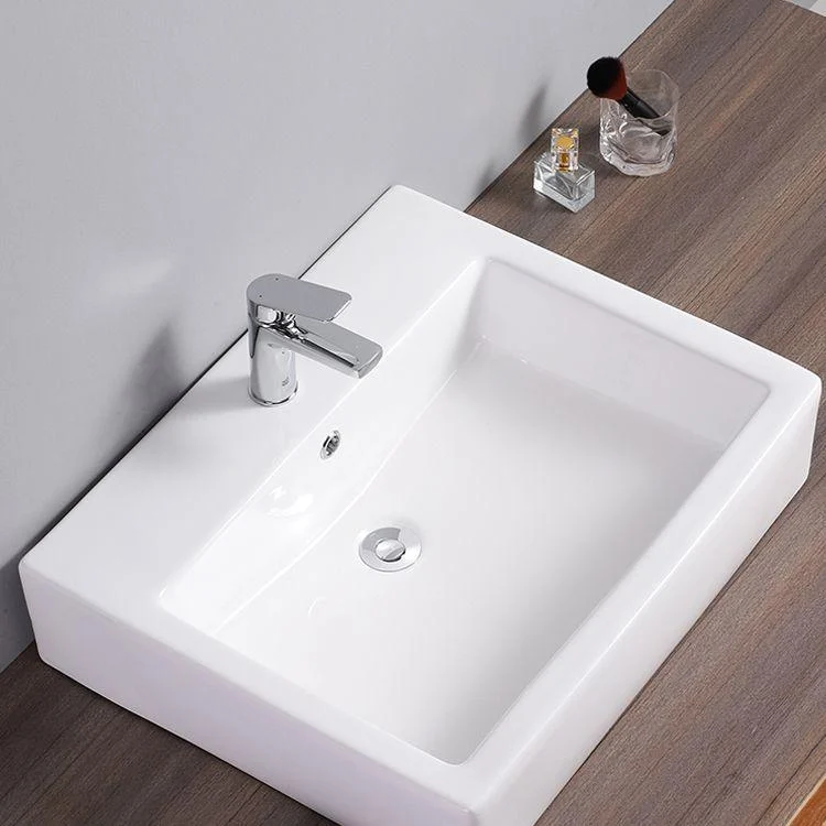 Bathroom Sink White Rectangle Overflow Ceramic One Hole Sink with Tap -Bathlova