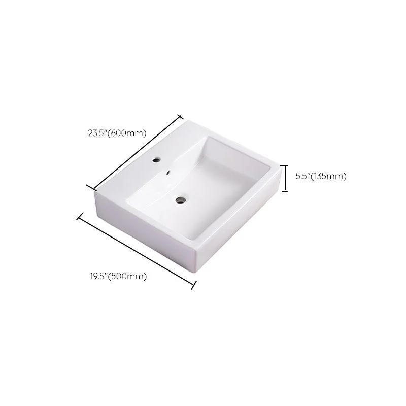 Bathroom Sink White Rectangle Overflow Ceramic One Hole Sink with Tap -Bathlova