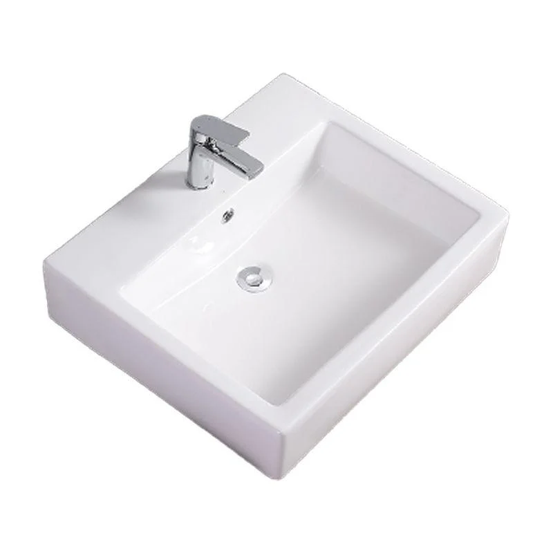 Bathroom Sink White Rectangle Overflow Ceramic One Hole Sink with Tap -Bathlova